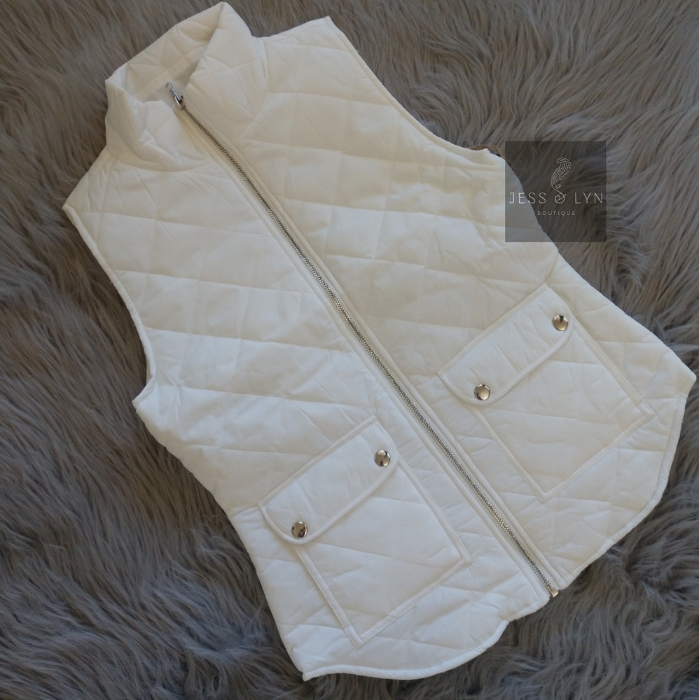 🆕White Zip Up Puffer Vest w/Pockets